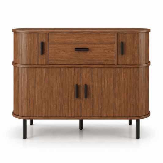 Commode en bois noyer à 5 tiroirs – Portes coulissantes