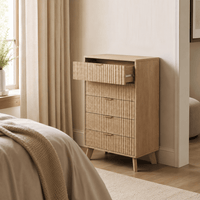 Commode haute 5 tiroirs chêne – 73 × 40 × 108 cm