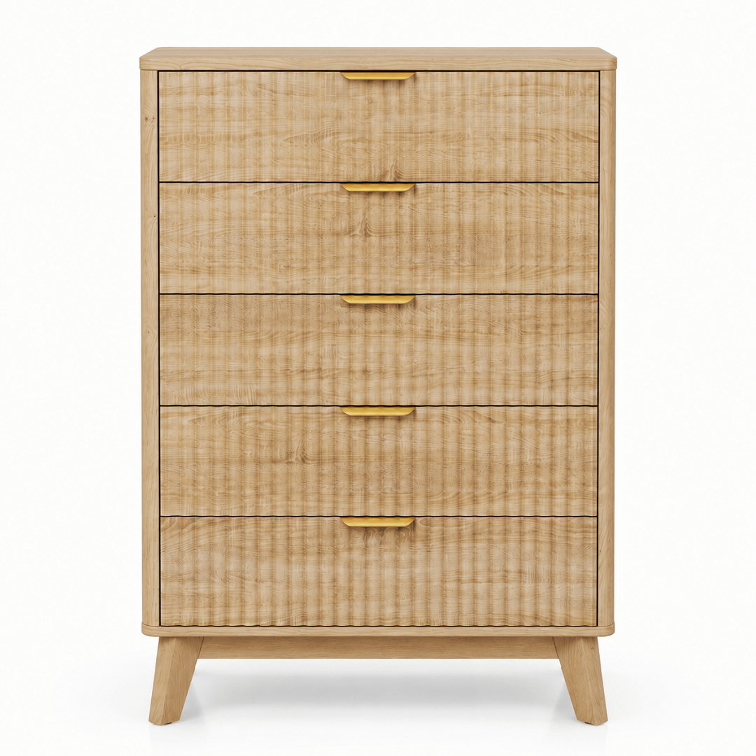 Commode haute 5 tiroirs chêne – 73 × 40 × 108 cm
