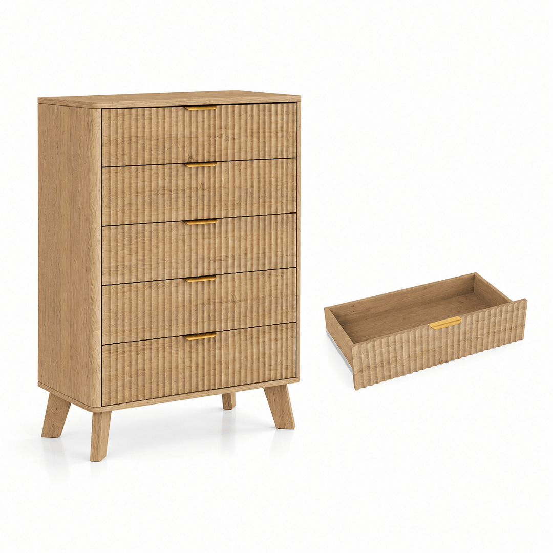 Commode haute 5 tiroirs chêne – 73 × 40 × 108 cm
