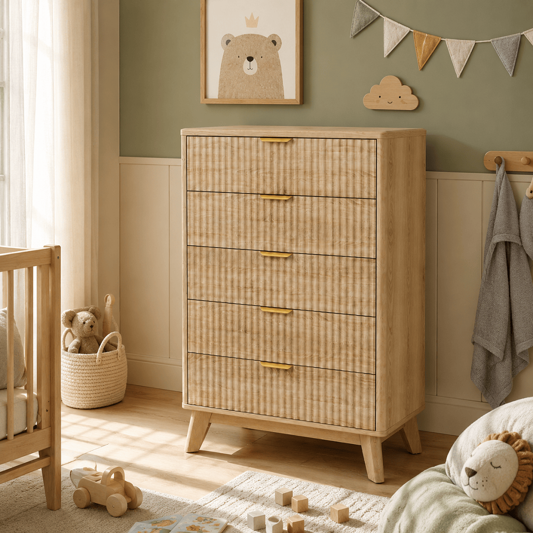 Commode haute 5 tiroirs chêne – 73 × 40 × 108 cm