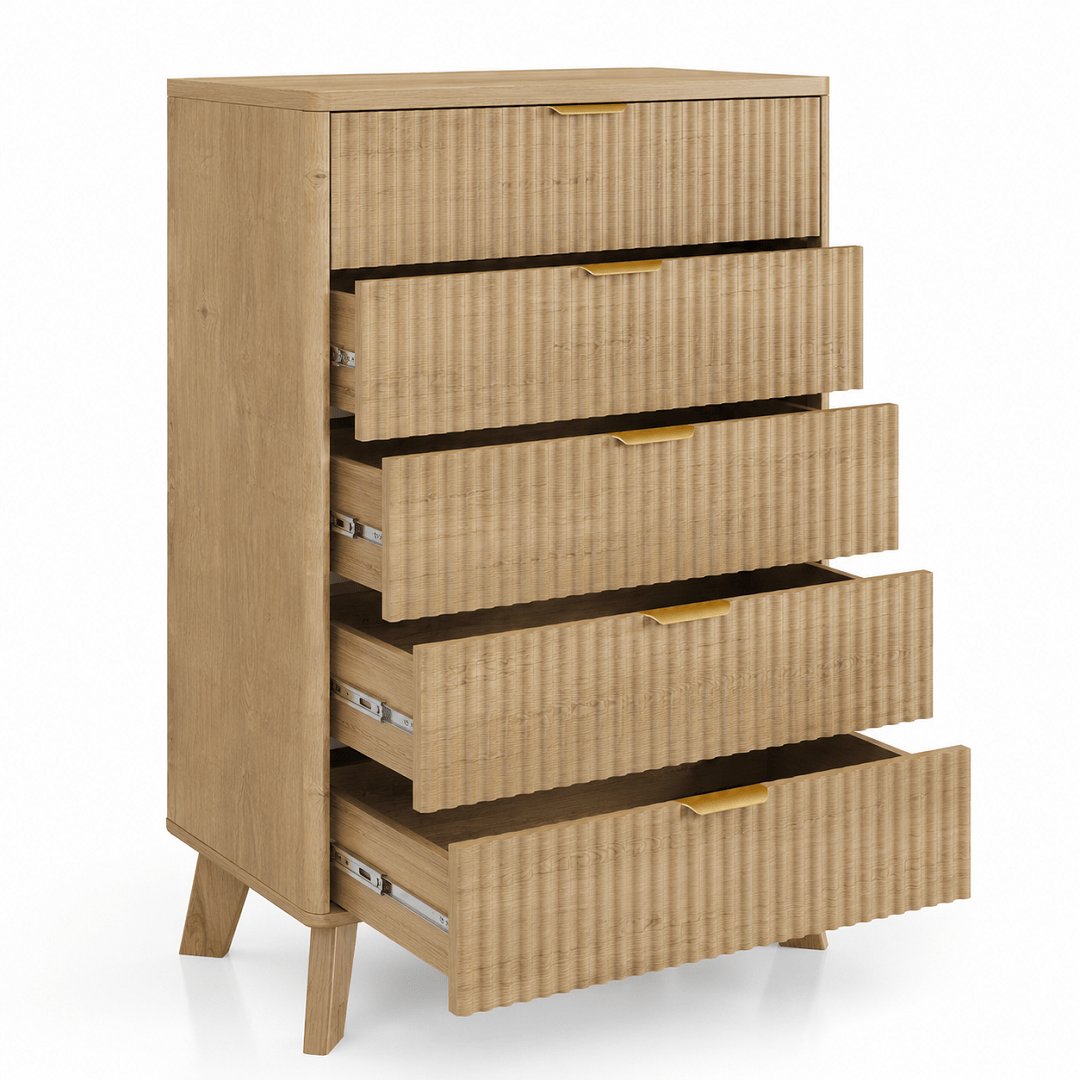Commode haute 5 tiroirs chêne – 73 × 40 × 108 cm