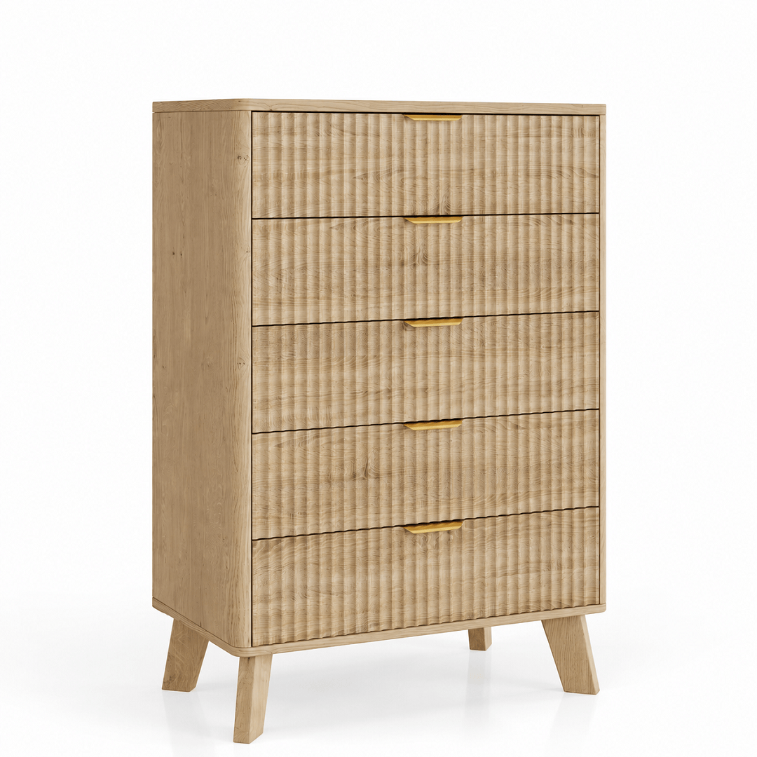 Commode haute 5 tiroirs chêne – 73 × 40 × 108 cm