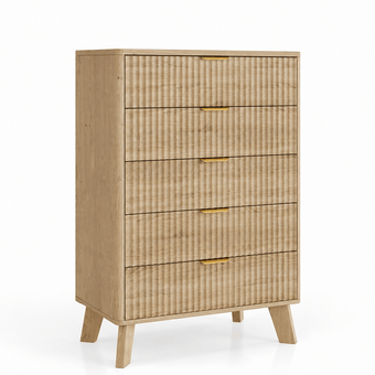 compare product Commode haute 5 tiroirs chêne – 73 × 40 × 108 cm