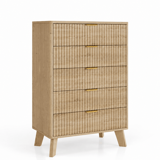Commode haute 5 tiroirs chêne – 73 × 40 × 108 cm